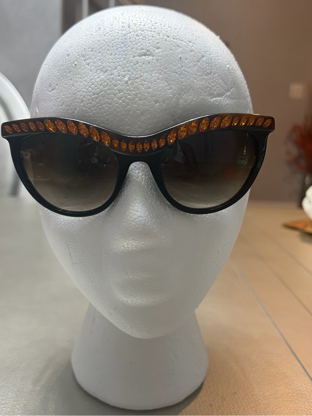 PRADA EMBELLISHED CAT EYE SUNGLASSES BLACK AMBER CRYSTAL W/ BOX & POUCH